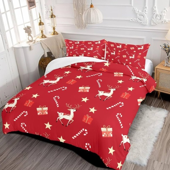 Festive Red Reindeer and Candy Cane Bedding Set (059) - Picture 3 of 3